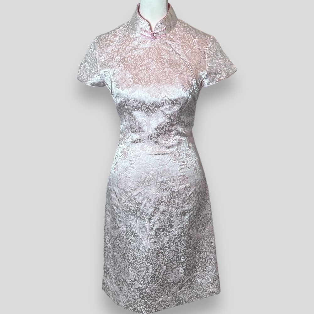 Diaozhou Chinese Pink Satin Cheongsam Dress